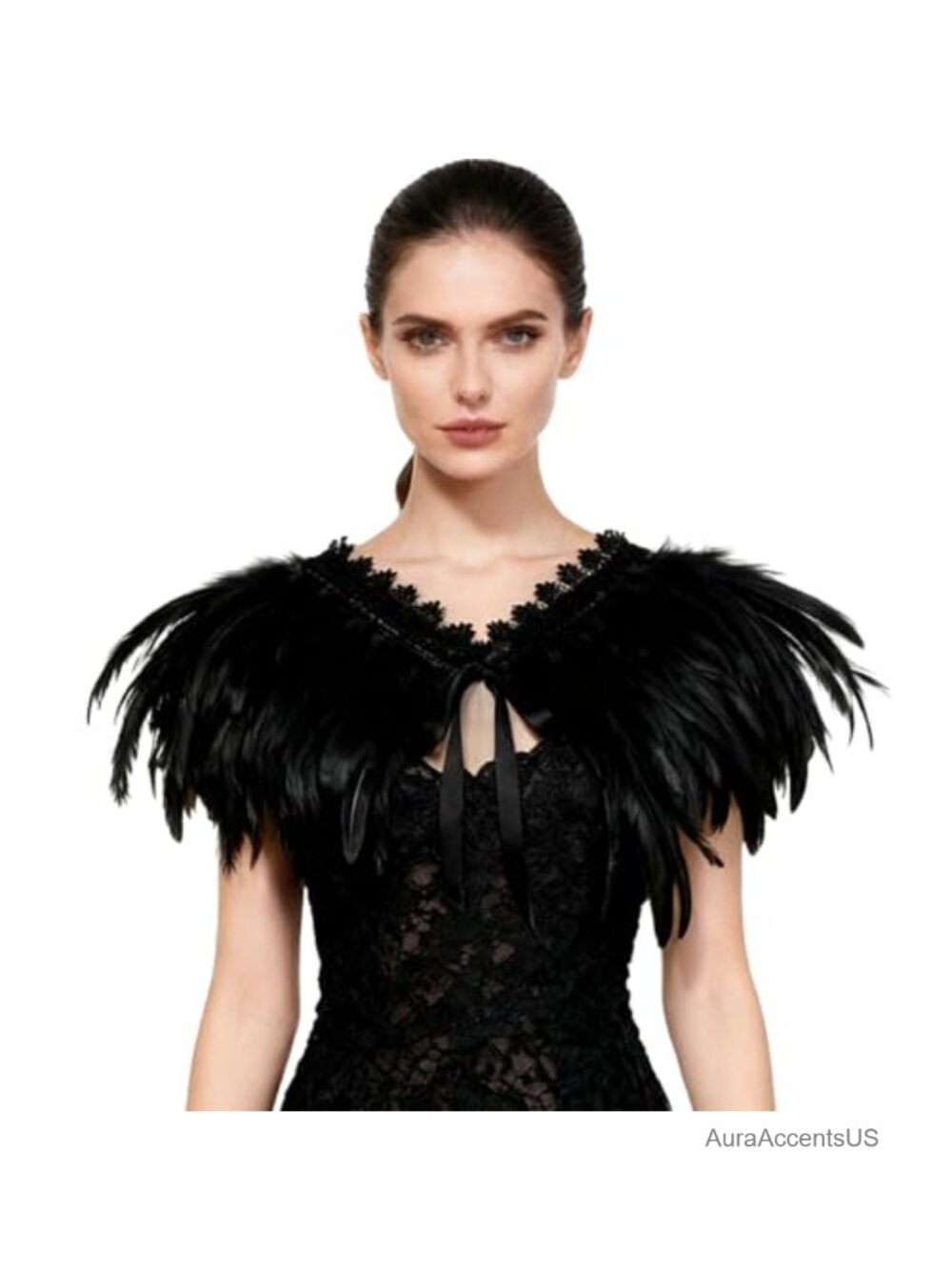 Real Feather Vampire Cape Gothic Shrug Shawl Halloween Cosplay Costume Witch